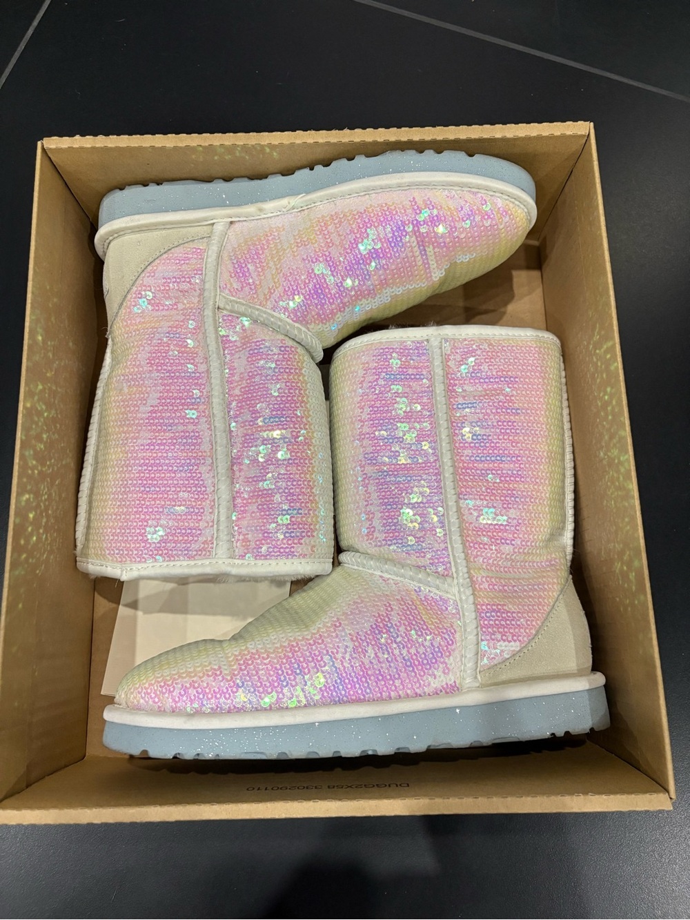 UGG Iridescent Sequin Boots in Pink and Cream